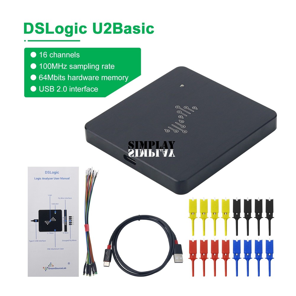 DSLogic U2Basic 16CH Logic Analyzer 100MHz Sampling 64Mbits Hardware Memory