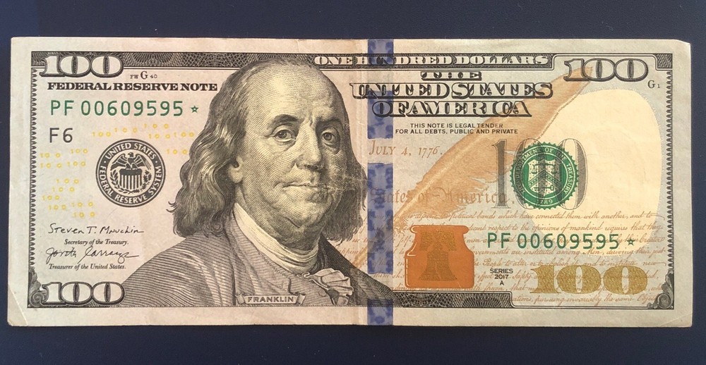$100 Bill Star Note Unique Serial Number 2017 Series A