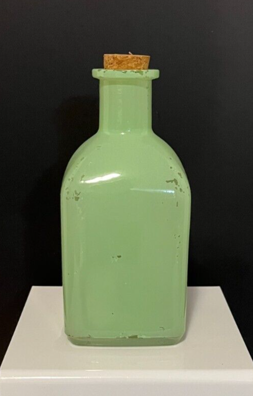 Antique Mint Green Painted Glass Bottle