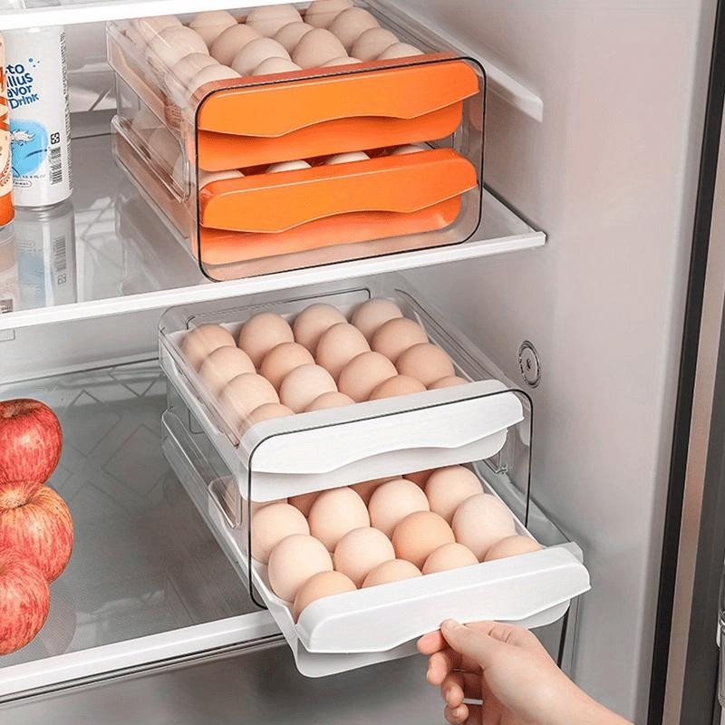2 Layer Egg Storage Box Drawer Fridge Organizer Large Capacity Kitchen Rack