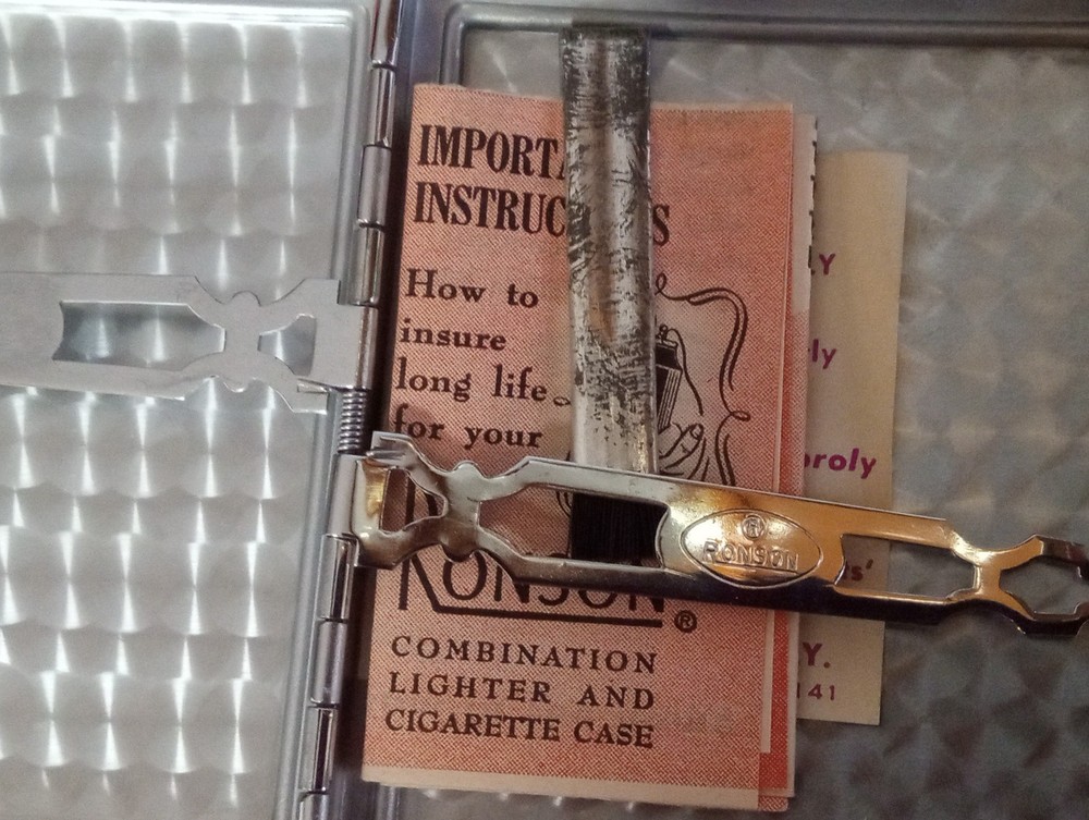 Ronson Cigarette Case/Lighter With Original Papers+Box+Cloth Edison Voicewriter