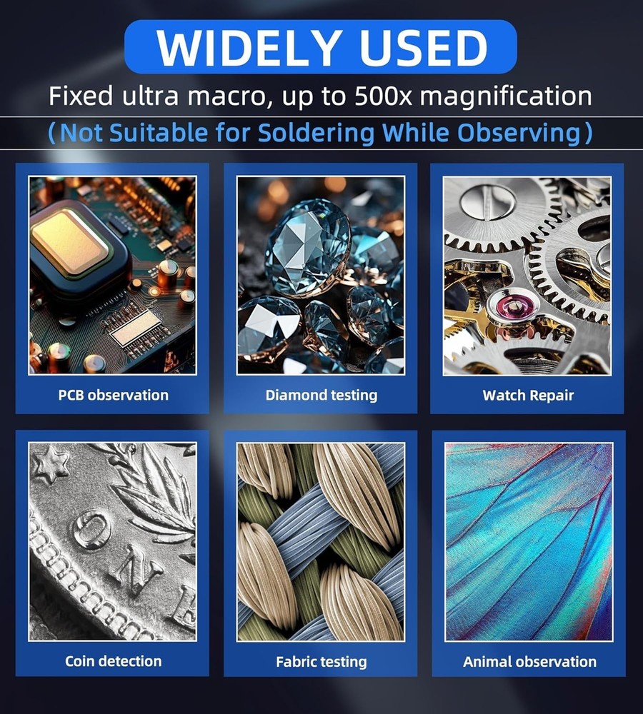 Portable 500x Digital Microscope with 2.0'' IPS Screen & LED Light - USB Ready