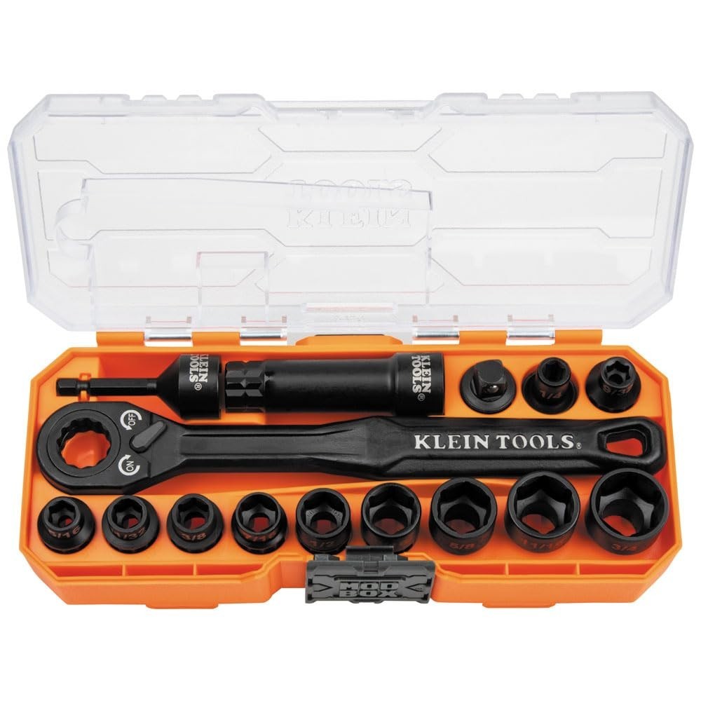 Klein Tools 65400 KNECT 15-Piece Pass Through Socket Set, SAE Impact Set with MO