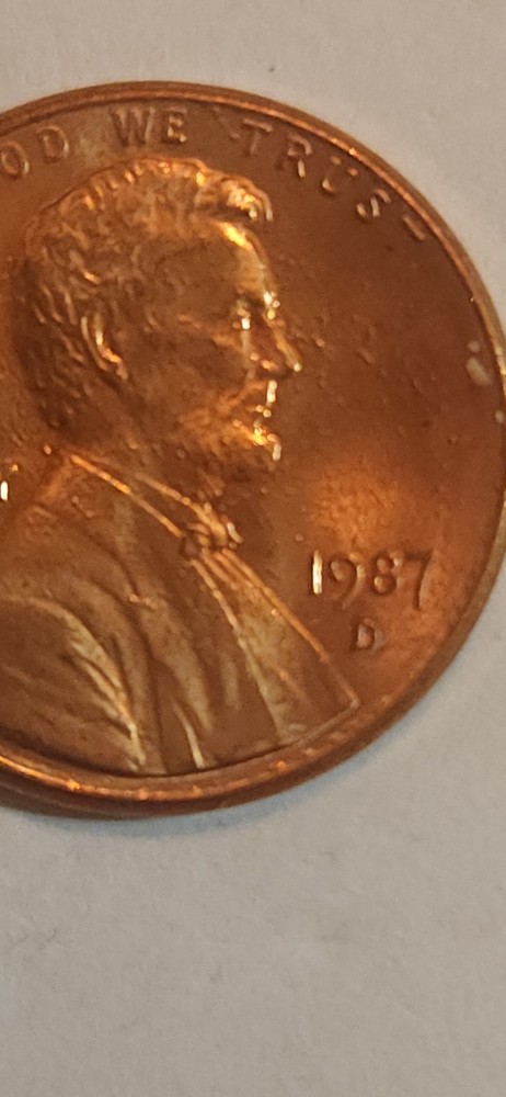 1987 D Penny Multiple Dye Chips Obverce And Reverse Almost Uncirlated