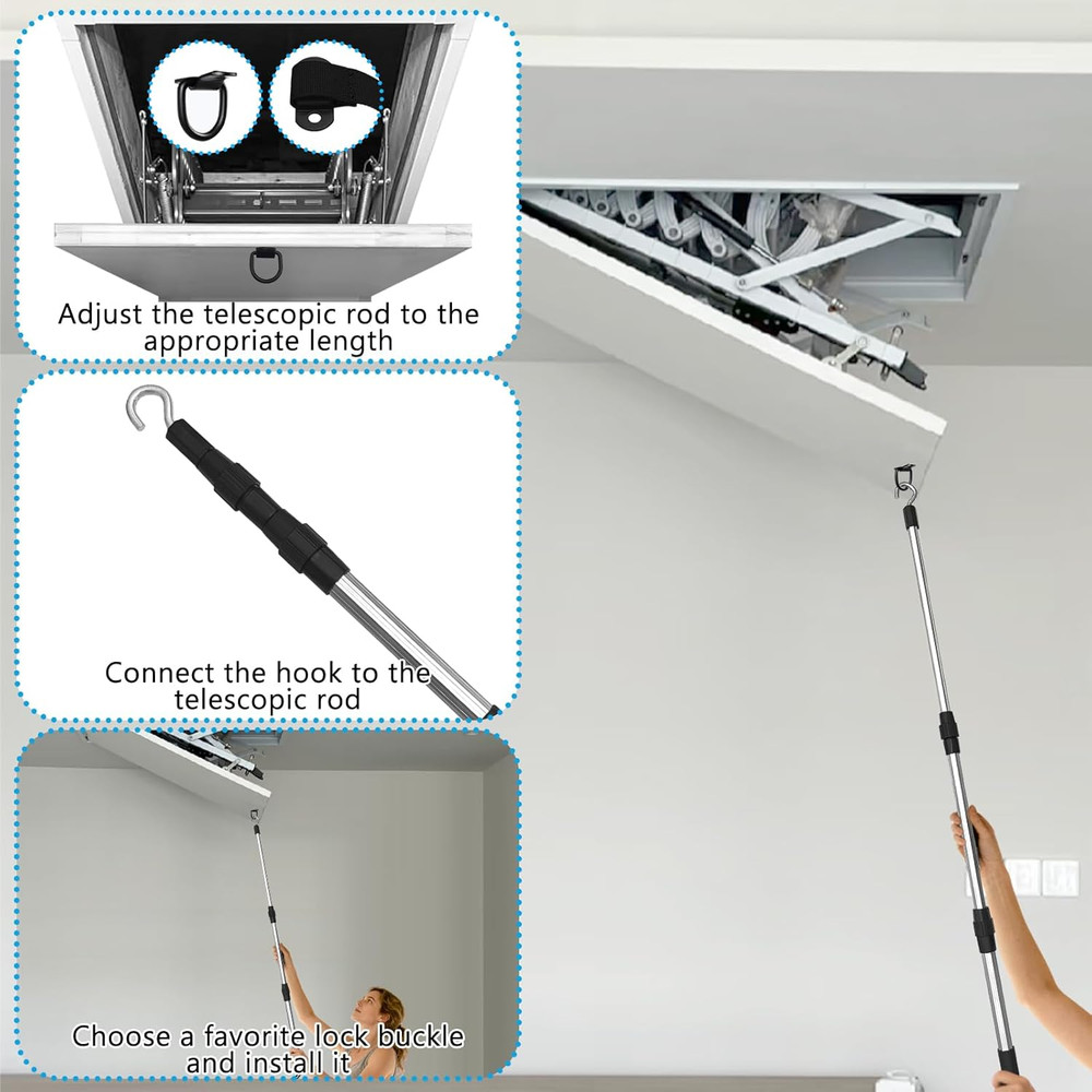 Attic Pull Down System Kit – Extendable Attic Stairs Pull Down Hook Pole with...