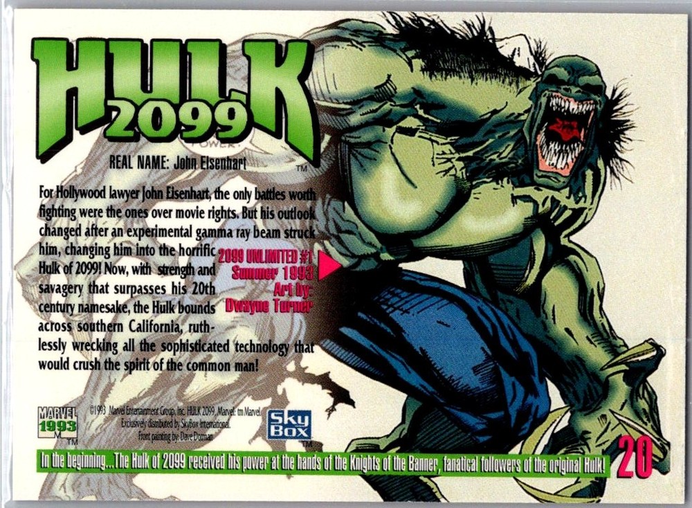 💥 1993 SkyBox Marvel Masterpieces #20 Hulk 2099