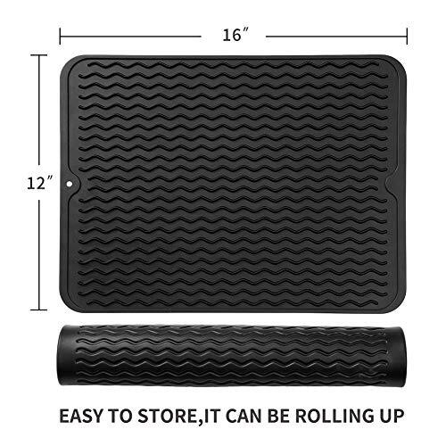 Silicone Dish Drying Mat for Multiple Usage,Easy clean,Eco L (16"×12") Black