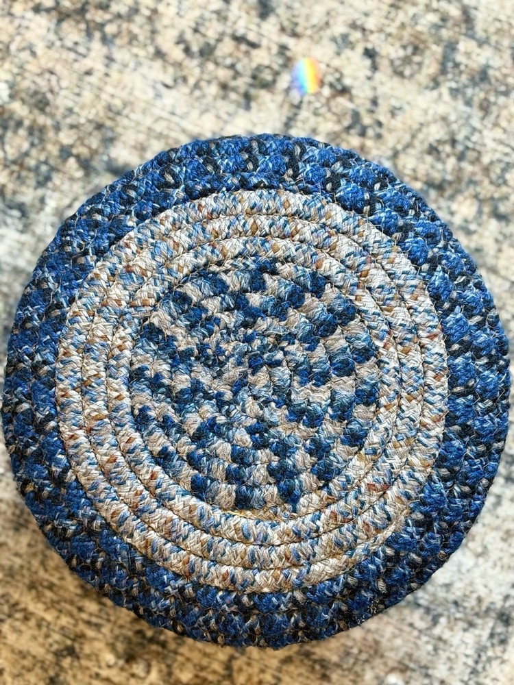 Handmade Vintage Braided Blue Round Stool