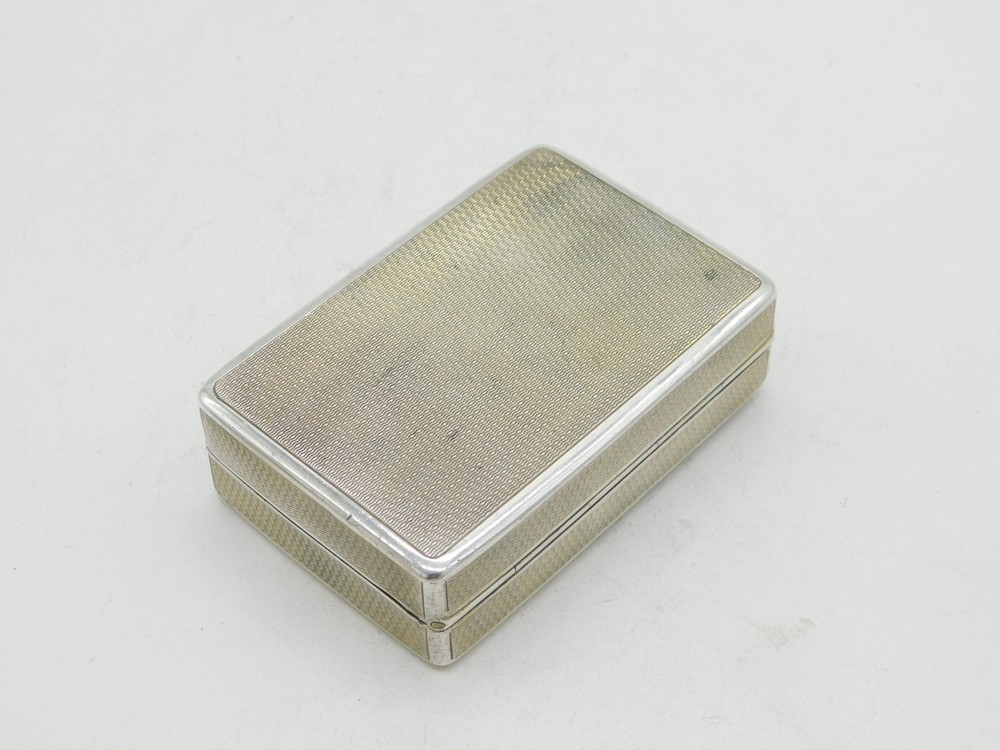 Sterling Silver Engine Turned Rainbow Moonstone Set Snuff Box Antique Art Deco