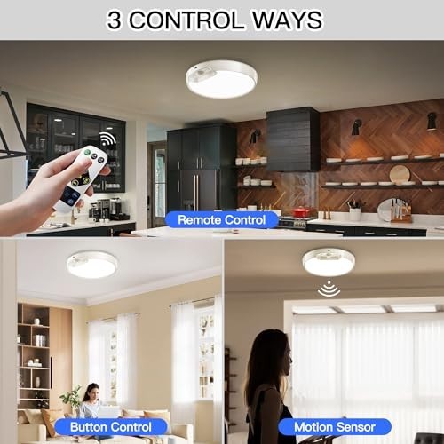 2 Pack Rechargeable Motion Sensor Ceiling Light with Remote - Battery-Powered 60
