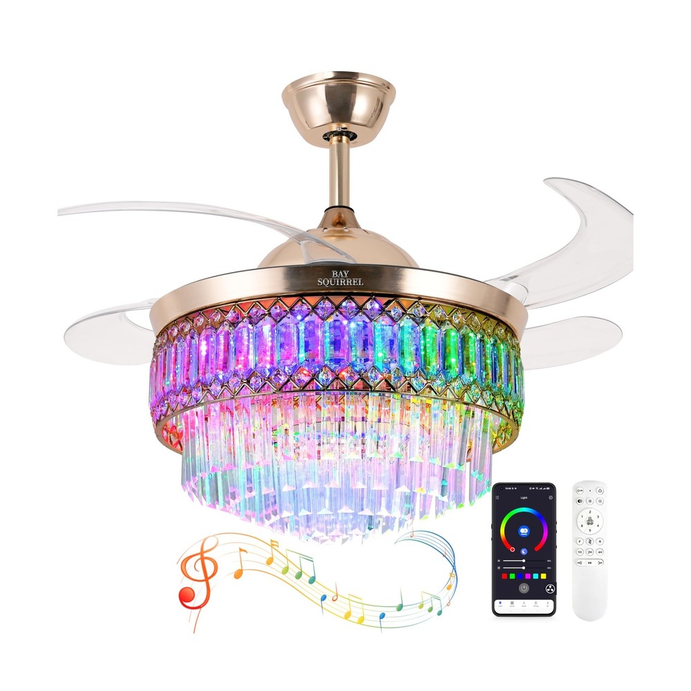 Retractable Crystal Ceiling Fan with Lights and Remote/APP Control, Bluetooth...
