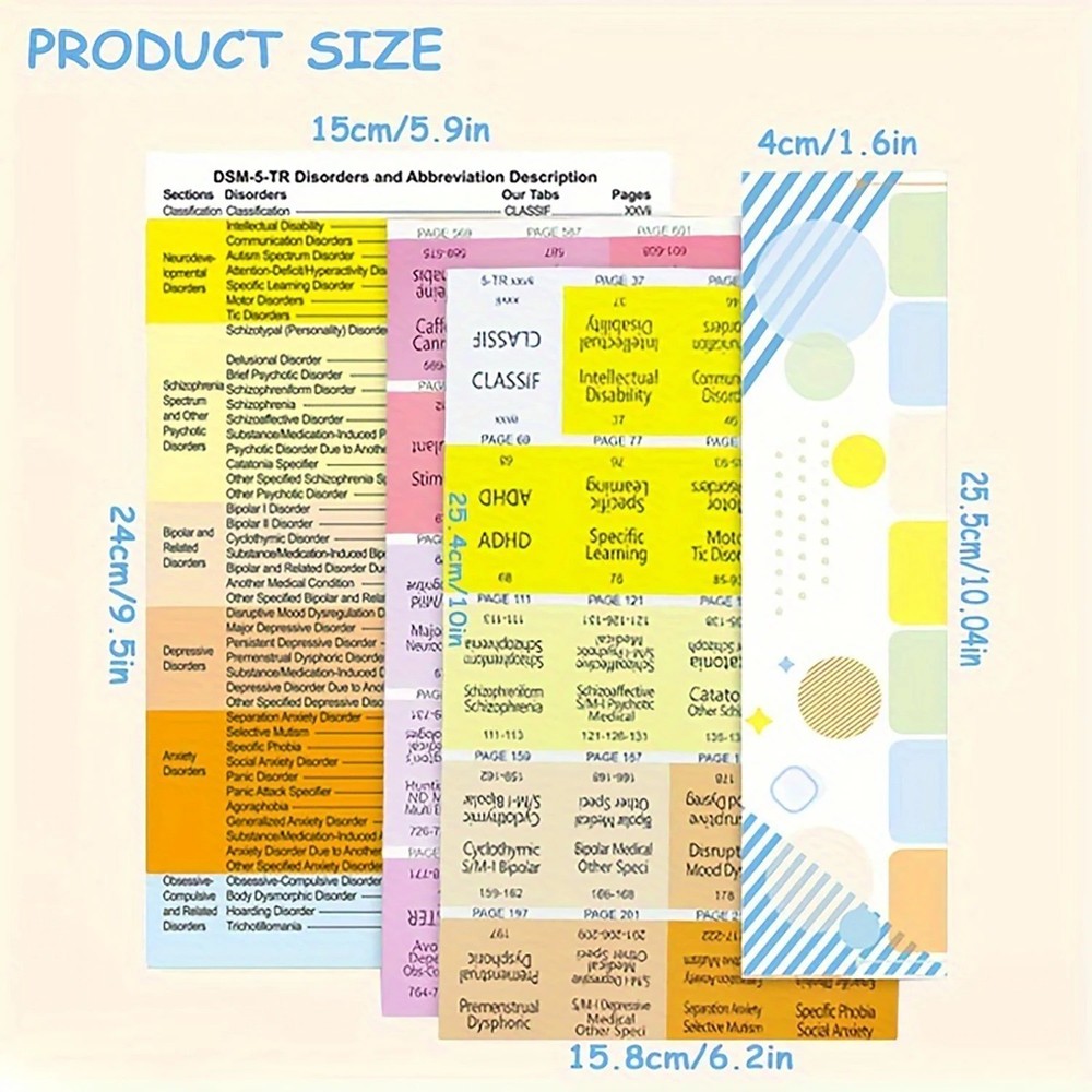 100Pcs Color Coded Index Tabs for DSM-5-TR with Guide & Disorder Description