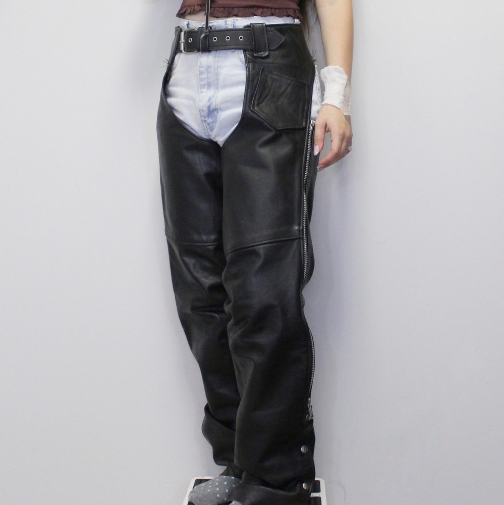 Vintage Y2k Leather Chaps Adjustable Biker Outside Zip Chaps