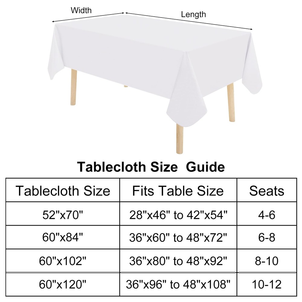 homing 2 Pack Rectangle Vinyl Tablecloth, 84" x 60" (Rectangular), White