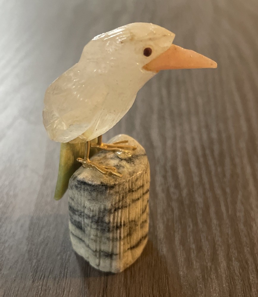 Quartz & Zebra Jasper Carved Stone Bird from Brazil (Code 999)