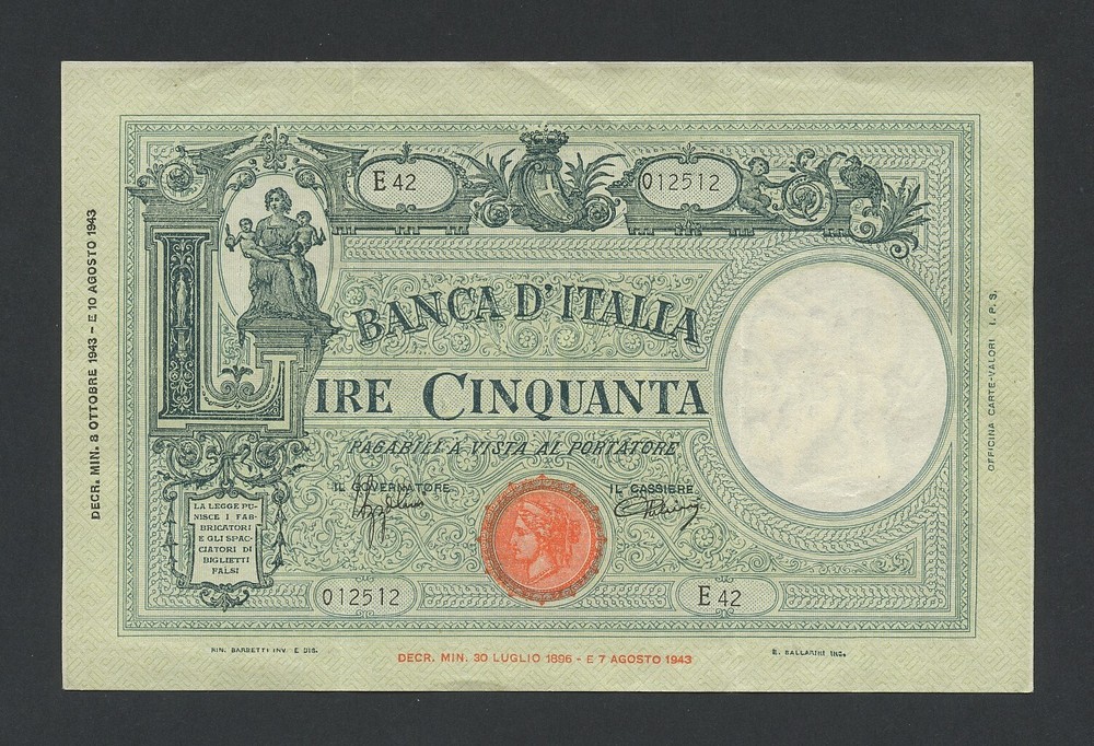 ITALY 50 lire note 1943 Krause 65 Banknotes
