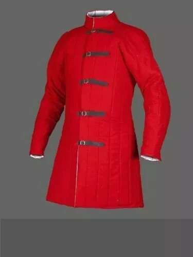 Medieval thick padded Red color Gambeson coat Aketon armor jacket