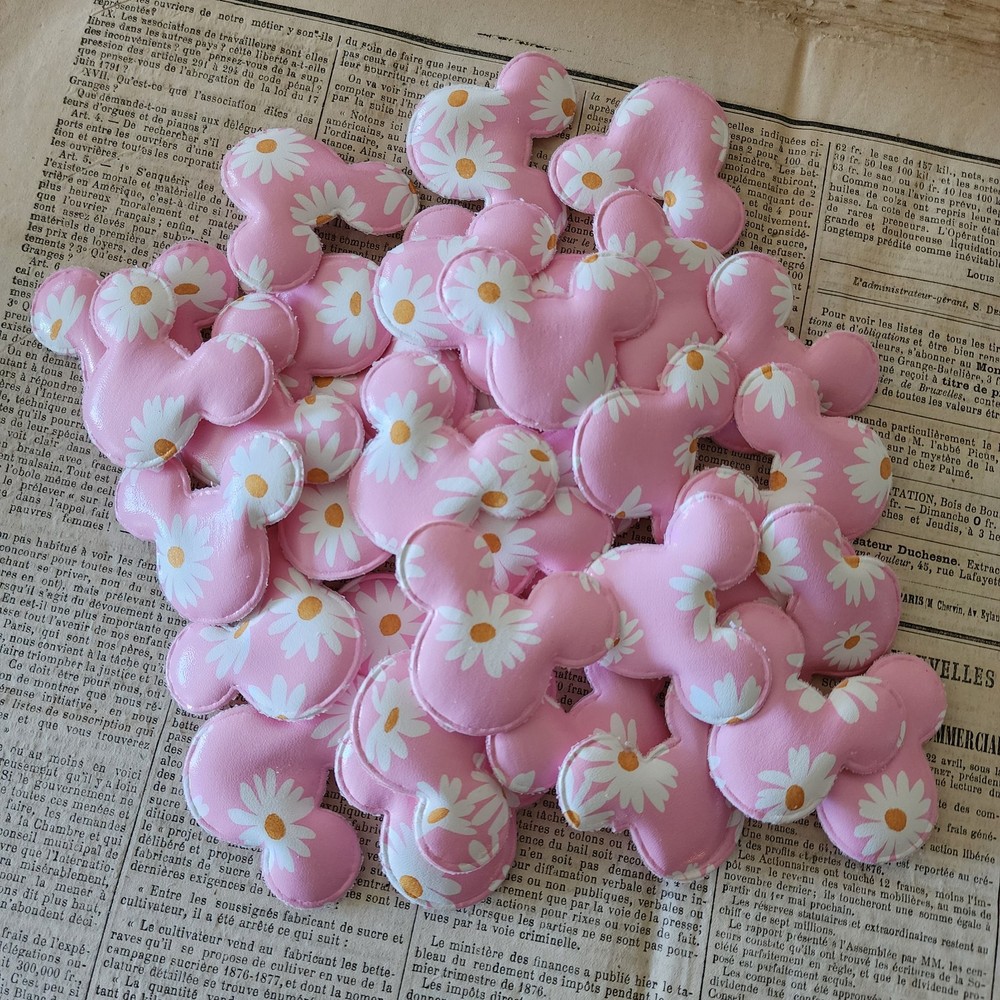 2pc Pink Daisy Mouse Head Applique, Craft Supply