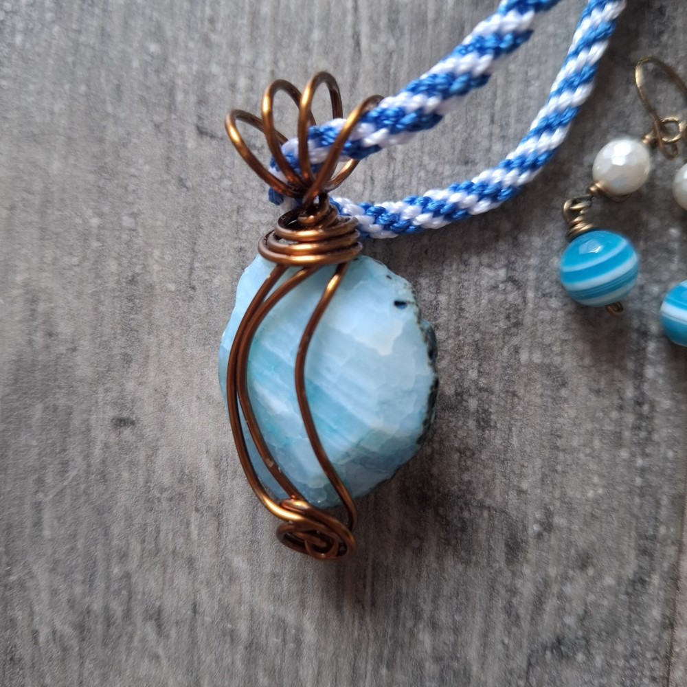 Statement Wire Wrapped Boho Blue Stone Style Necklace And Earrings Set Boho
