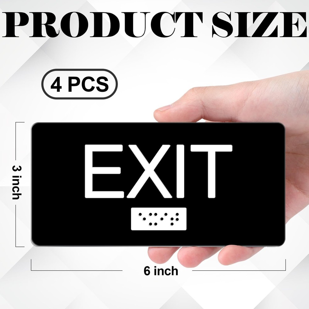 4 Pcs ADA Compliant Exit Sign with Tactile Braille 6 x 3 Inch Plastic Exit Si...