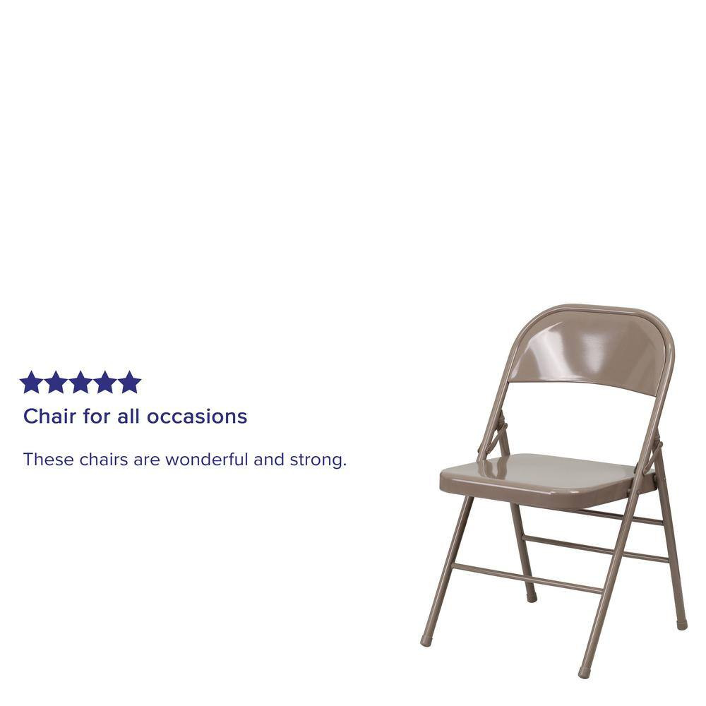 Beige Metal Folding Chair (4-Pack)