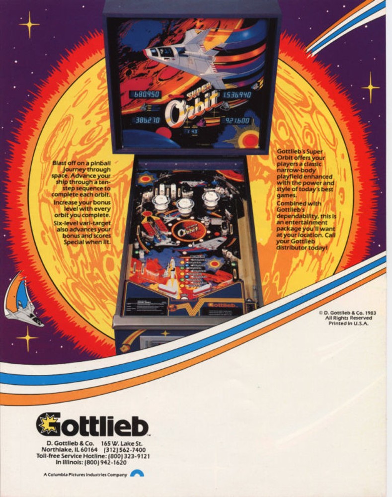 1983 GOTTLIEB SUPER ORBIT PINBALL FLYER