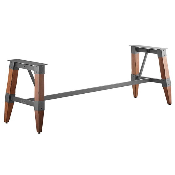 Industrial Style Standard Height Trestle Table Base with Steel Frame & Walnut