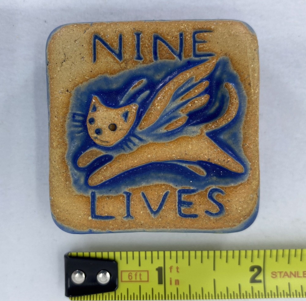 Nine Lives 2x2" Stoneware Art Tile By Gretchen Kramp