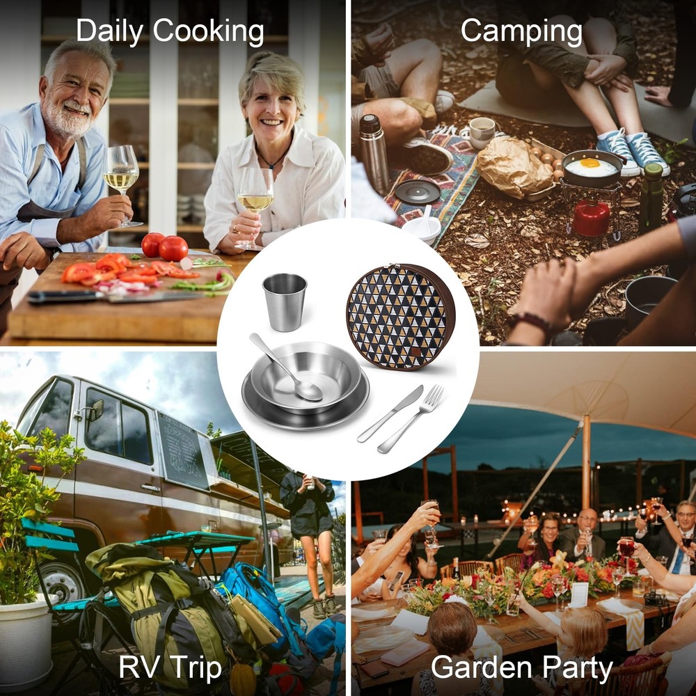 Complete Messware Kit Polished Stainless Steel Camping dinnerware Camping Coo...