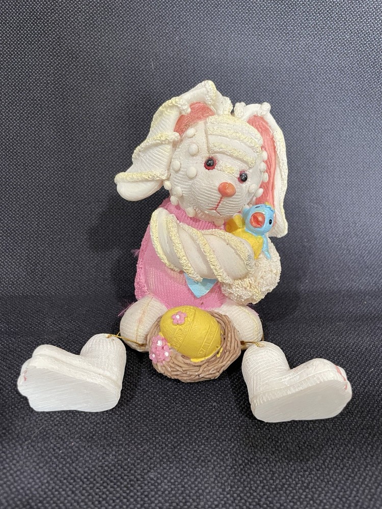 Yard works Posing Ceramic Bunny, Holding Lil Bluebird Easter