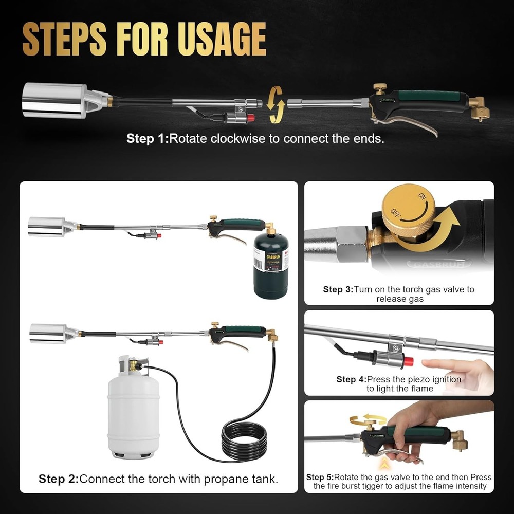 Professional Grade Propane Weed Torch - 30-Inch Flame & Easy Ignition System