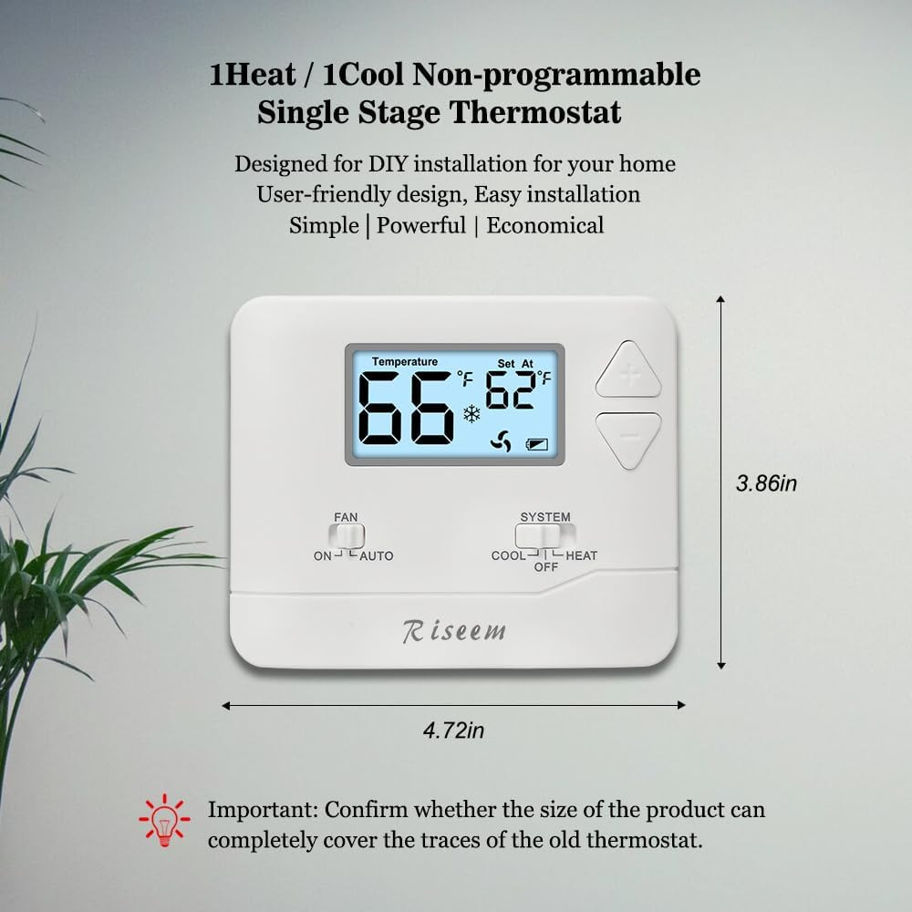 Non-Programmable Wall Thermostat for Home Single-Stage Systems, 1 Heat/1 Cool,