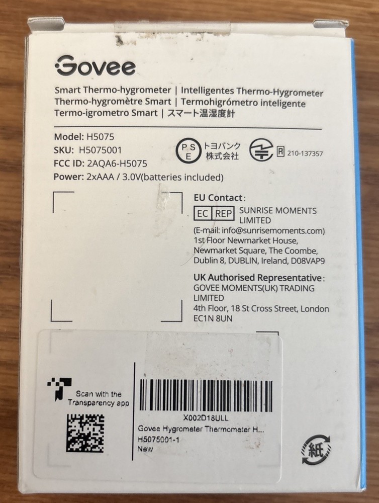 Govee Smart Thermo-Hygrometer H5075 Temperature & Humidity Sensor App Control