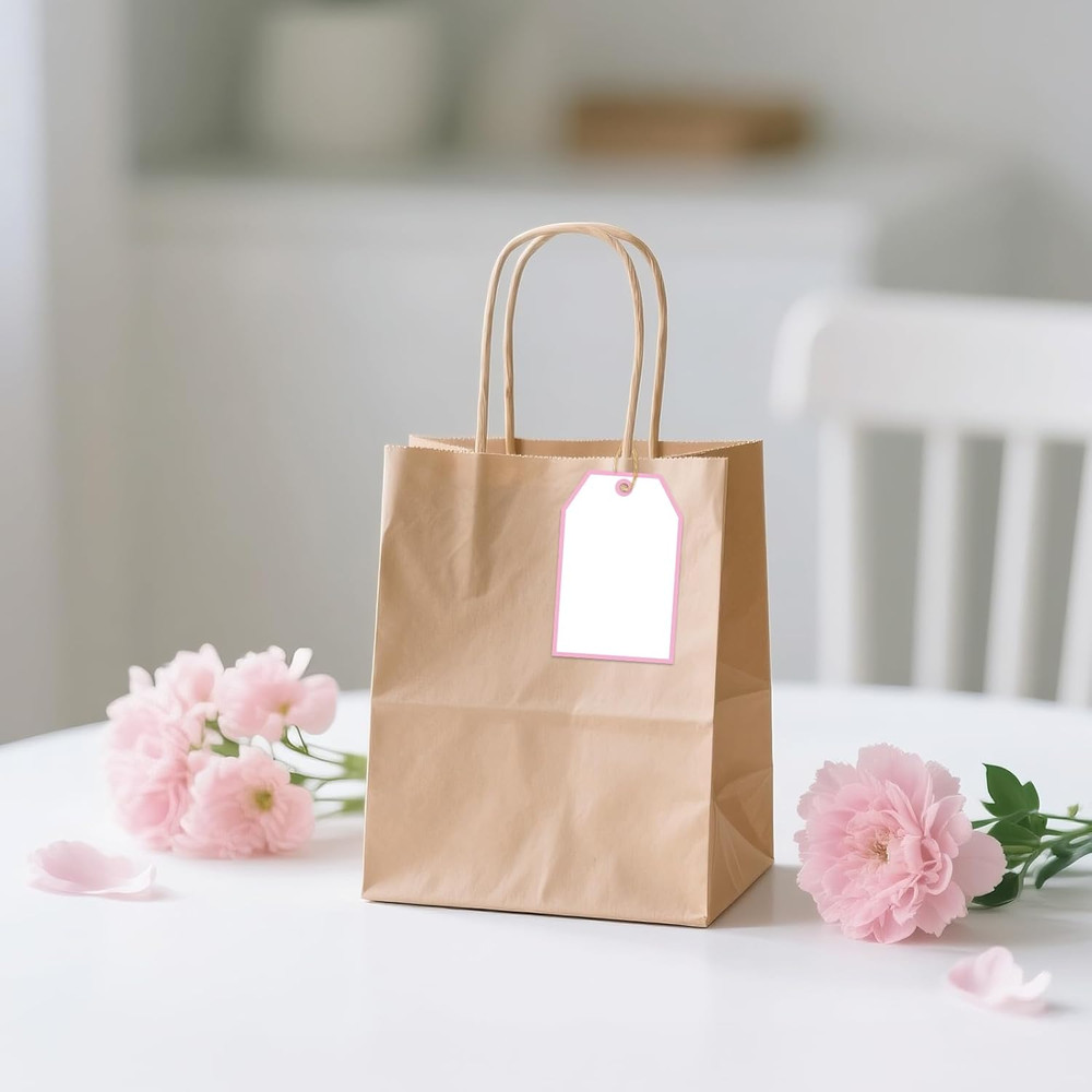 Gift Tags with String - 100Pcs White Blank Gift Wrapping Tags, 3.3X2.2 in Pink P