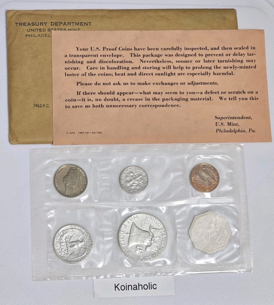 1962 Silver Proof Set with OGP & COA, Spotless Coins, Pulled From Storage