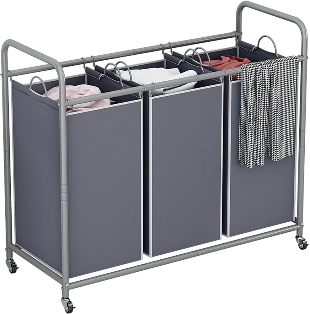 3-Bag Laundry Sorter,Laundry Hamper Cart with Heavy Duty Rolling Lockable Wheels