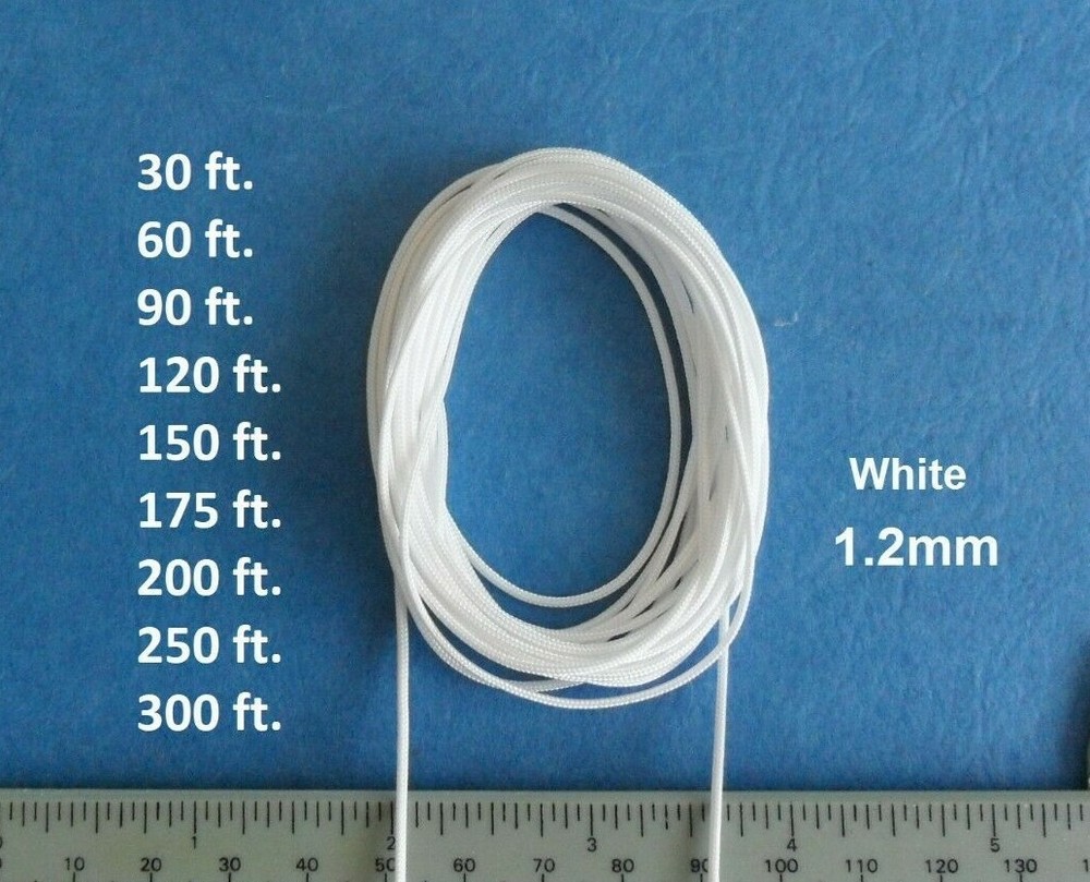 1.2 mm White Lift Pull String Cord for Window Blinds & Shades, 30-300 ft