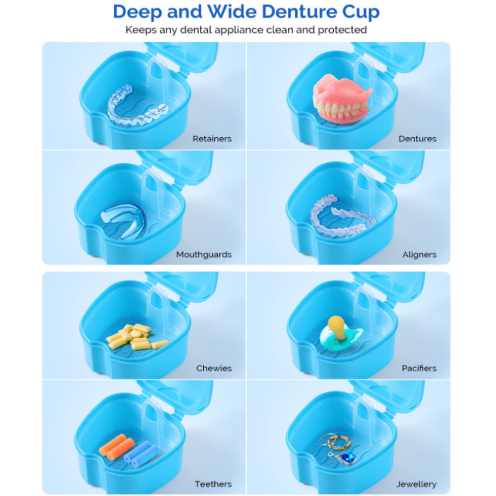 2 Pack Colors Denture Bath Case Cup Box Holder Storage Soak Container for Travel