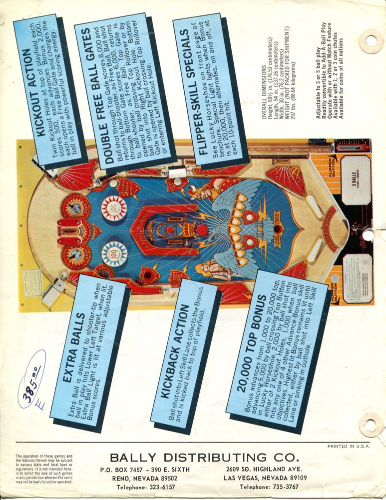 Rogo Pinball by Bally Flyer / Brochure / Ad