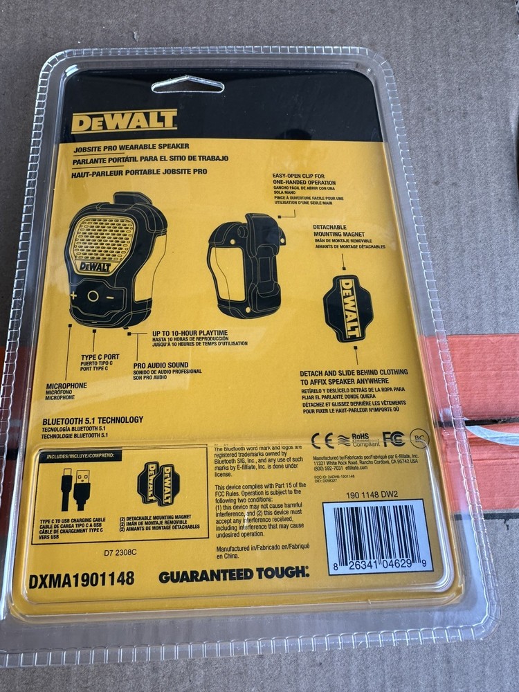 Dewalt Mini Speaker Wireless Bluetooth 190 1148 Dw2