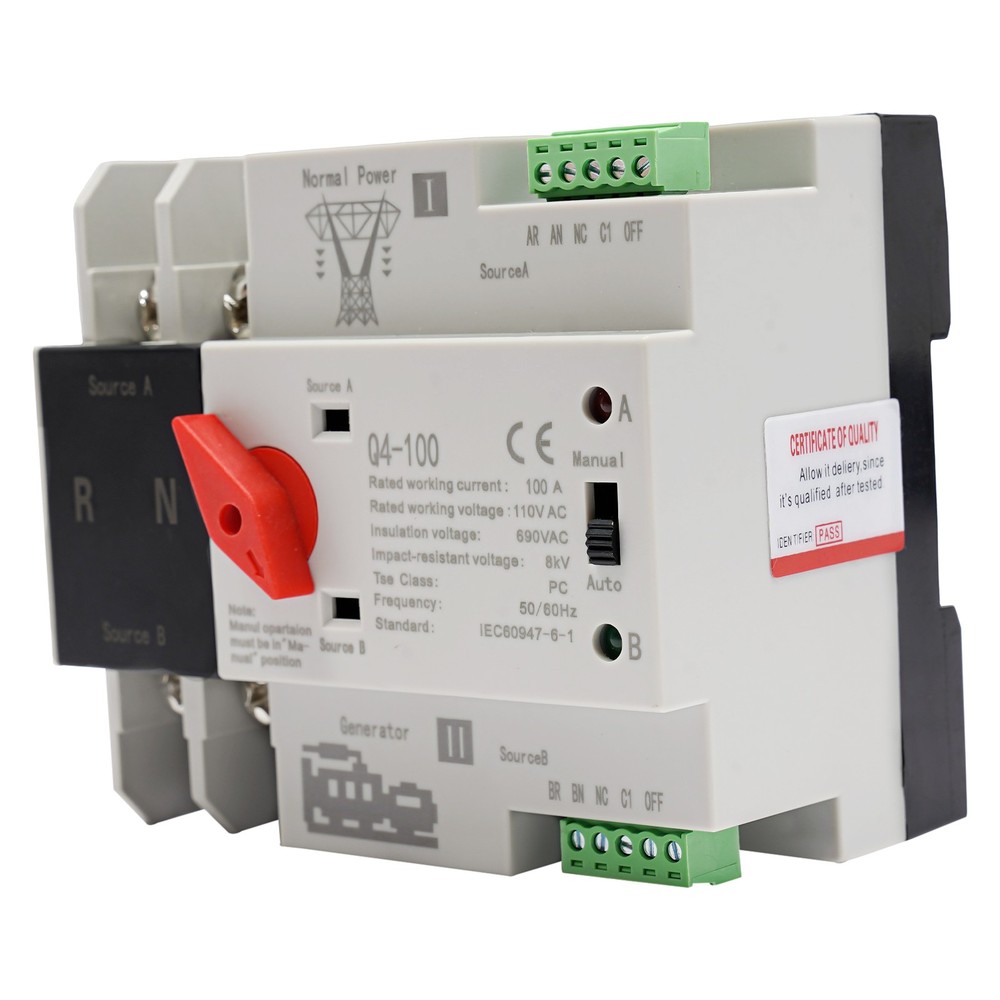 Automatic Transfer Switch 2P 100A Generator Changeover Switch Dual-Power NEW!