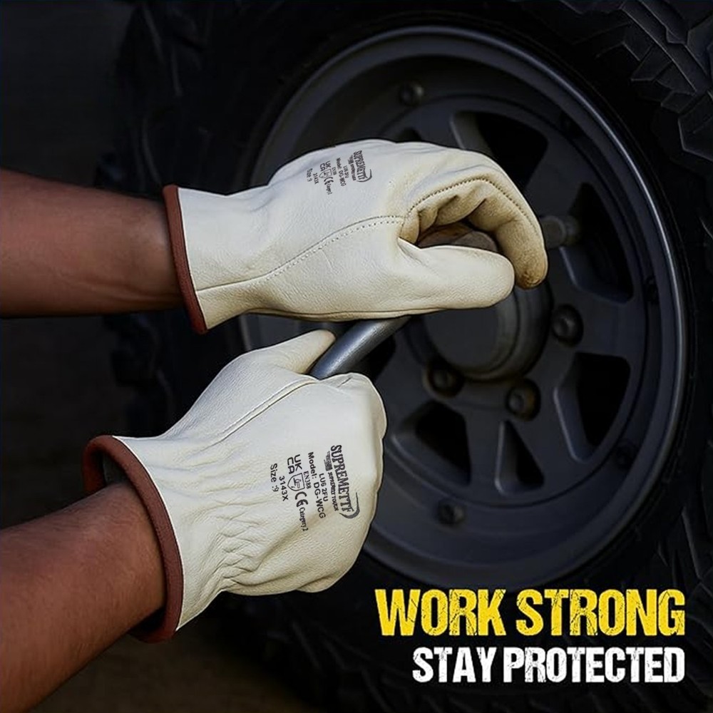 White Driver Work Gloves Un-Lined Soft Leather Lorry Drivers Safety