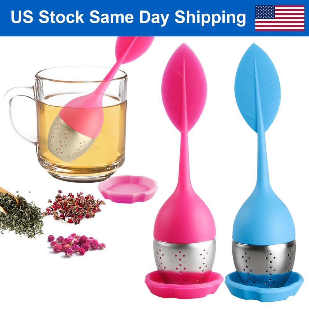 Silicone Tea Infusers Strainer Stainless Herbal Spice Filter Diffuser Pink+Blue