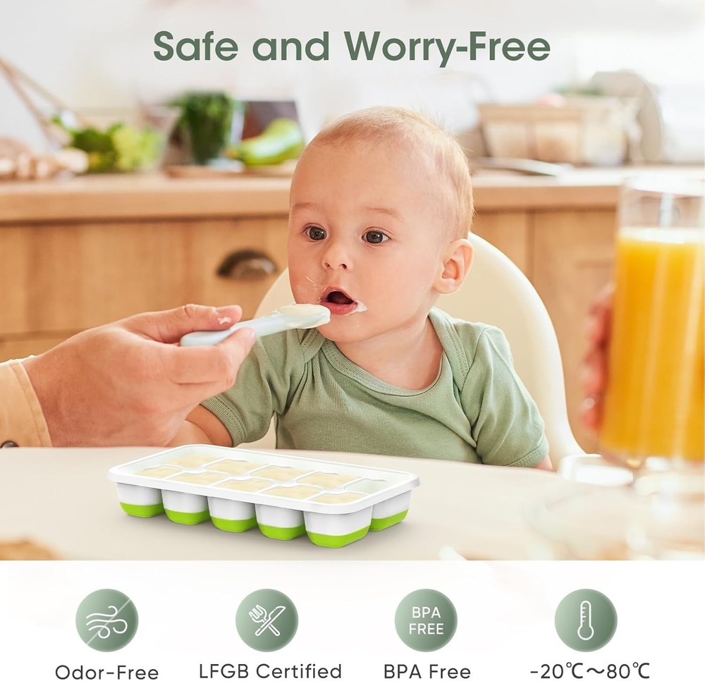 Stackable Ice Cube Tray Set with Lid and Bin - 4 Pack Silicone Trays, Storage