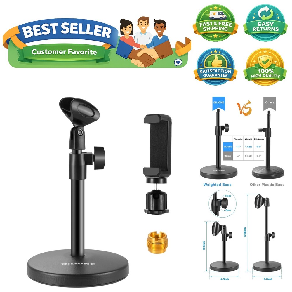 3 in 1 Multi Function Desktop Microphone Stand, Adjustable Table Mic Stand wi...