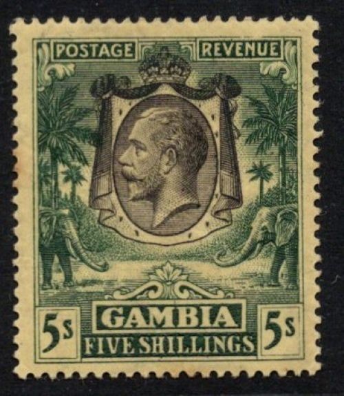 Gambia 1922-29 5sh Wmk Script CA hinged mint SG 141, cat £55