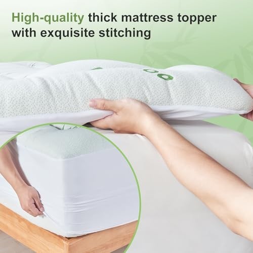 King Size Bamboo Mattress Topper - Soft Thick Pillow Top, Cooling Protector, Dee