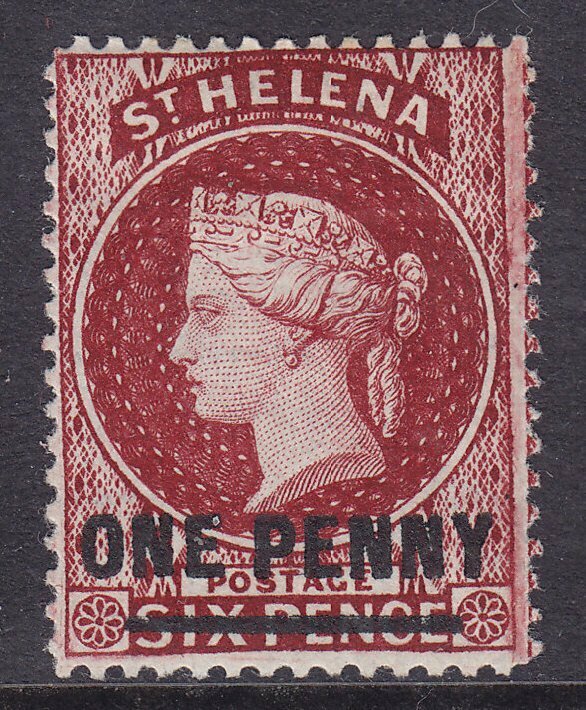 ST HELENA 1880 SG27 1d LAKE (TYPE B) MOUNTED MINT CV £100
