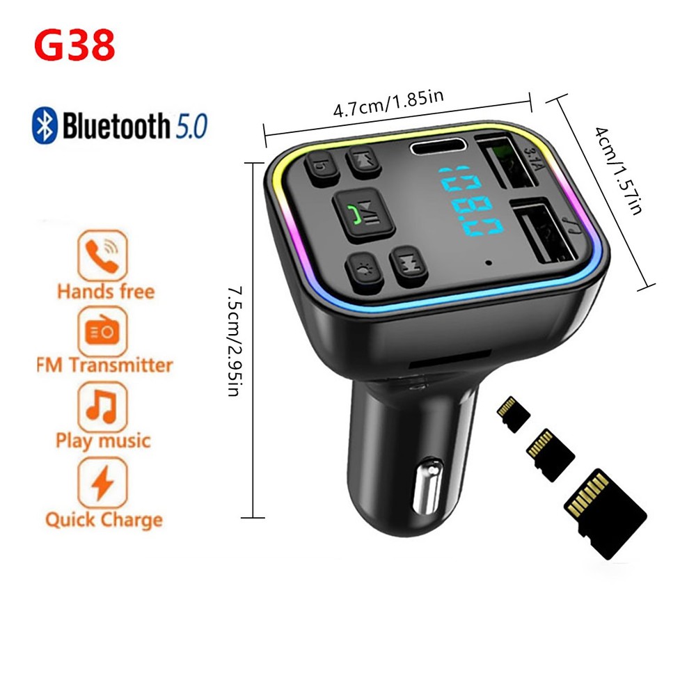 Wireless 5.0 Bluetooth FM Transmitter MP3 / USB / TYPE - C / PD Charger Adapter