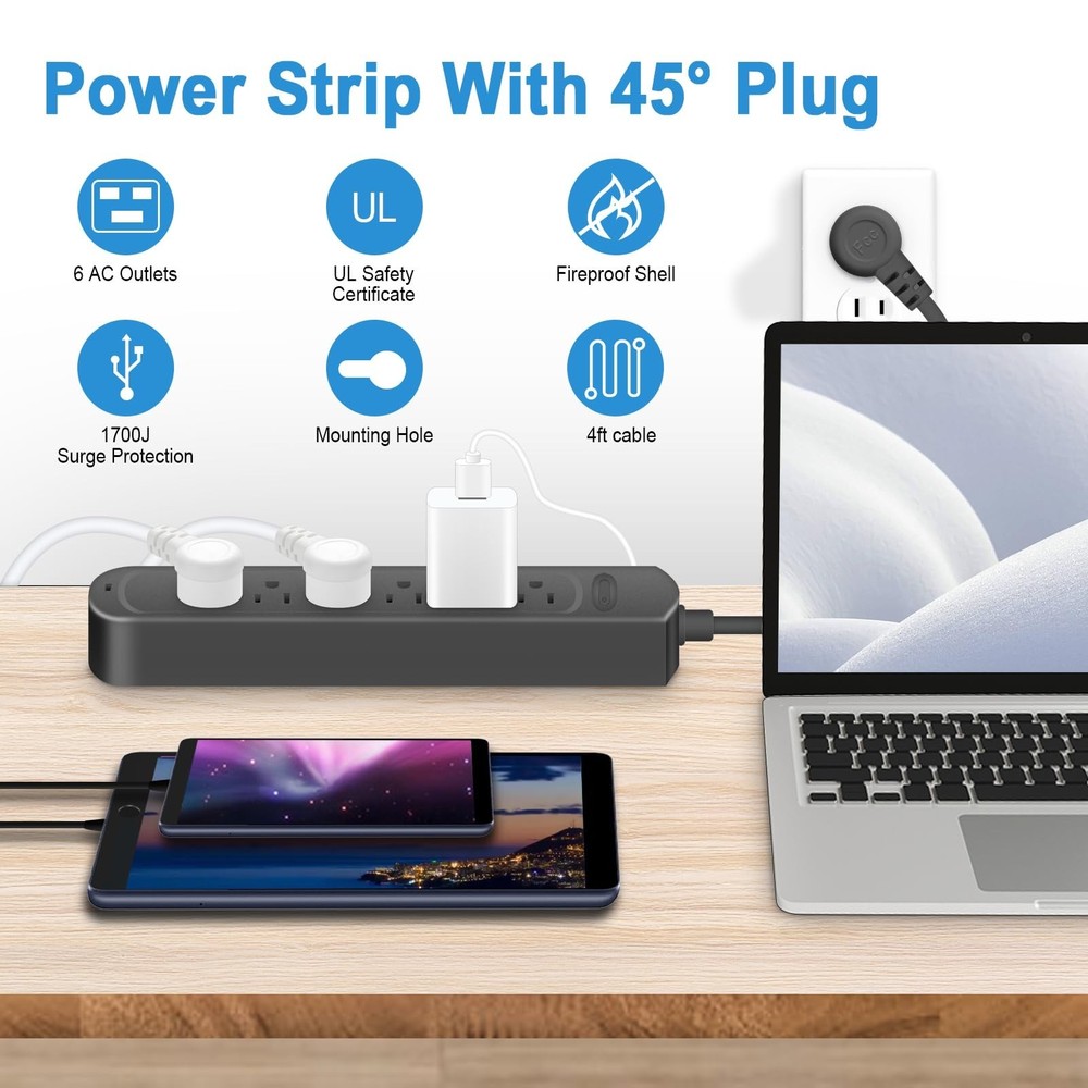 Power Strip Surge Protector Socket, 6 Outlets for Multiple Devices, 10Ft Flat...